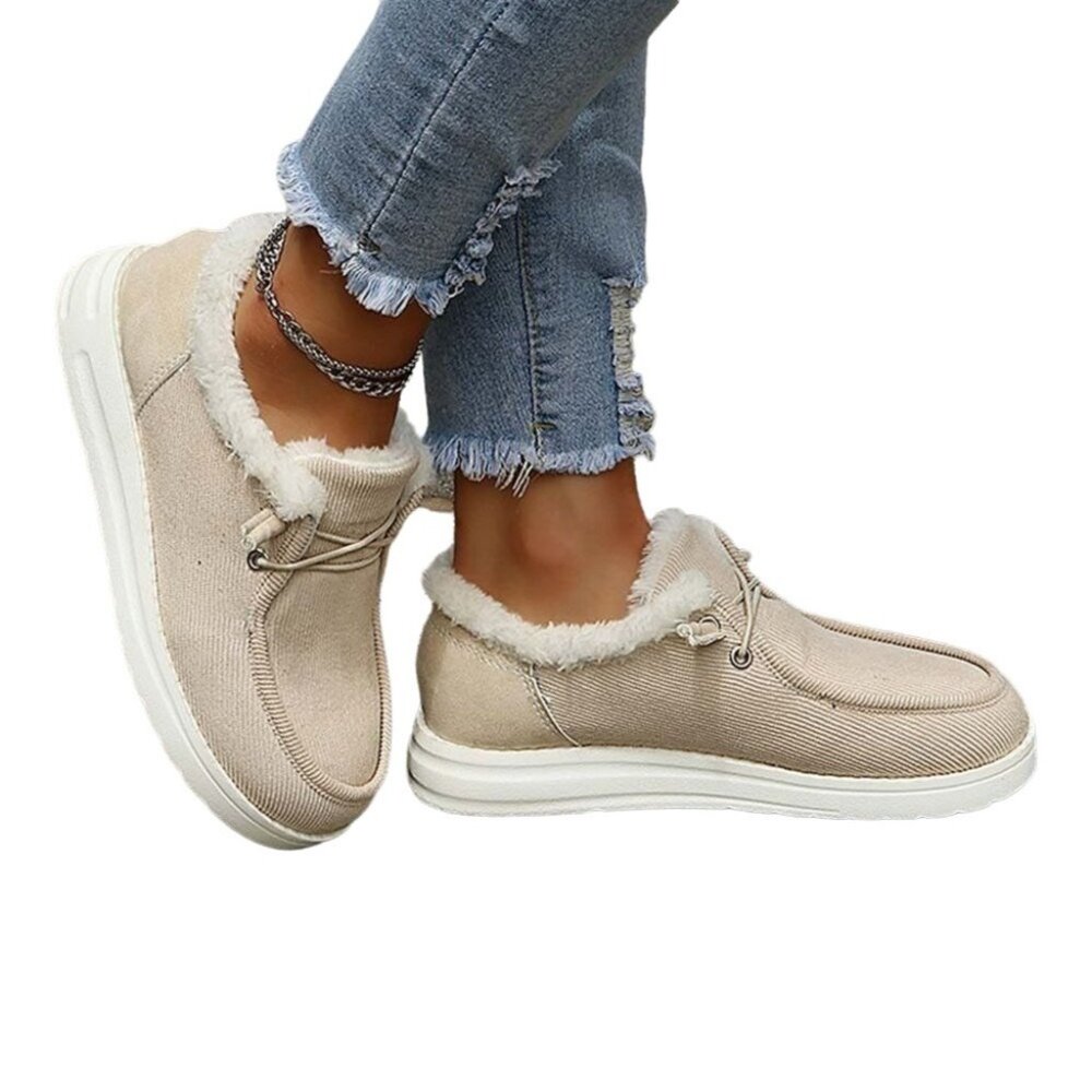 YASIRUN - Beige Fleece-Accent Boat Sneaker (9/9.5)